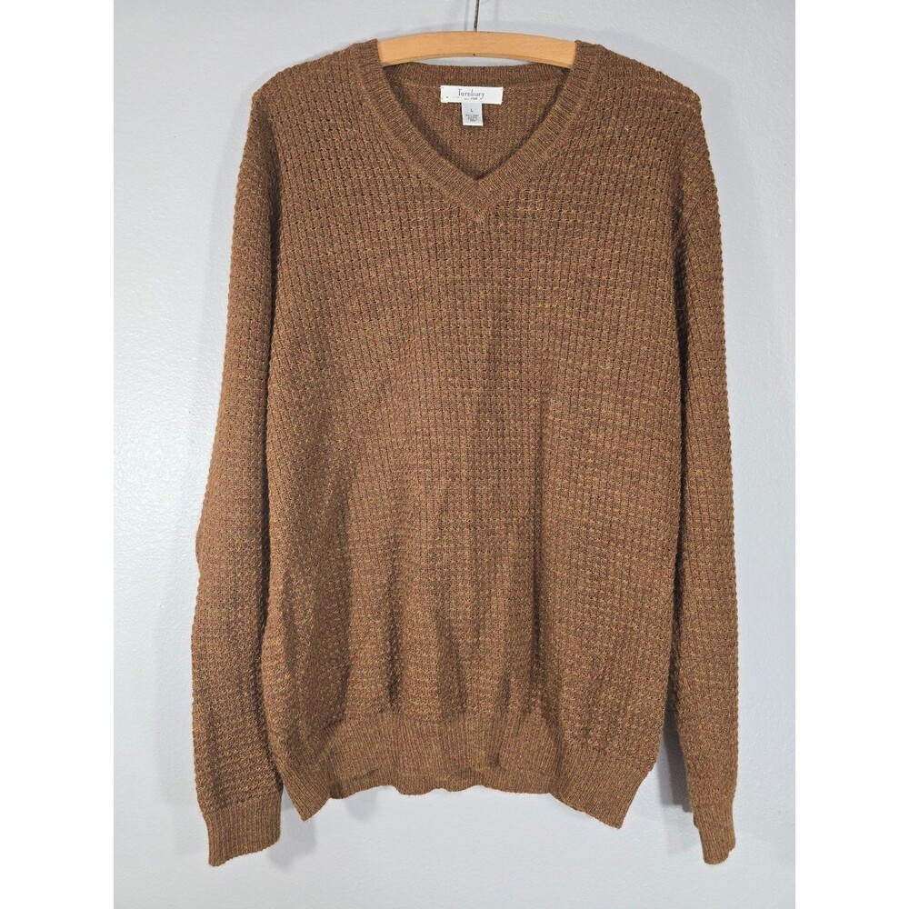 TURNBURY Sweater Men's Size Large V-Neck 100% Baby Alpaca Sweater Brown Soft BE